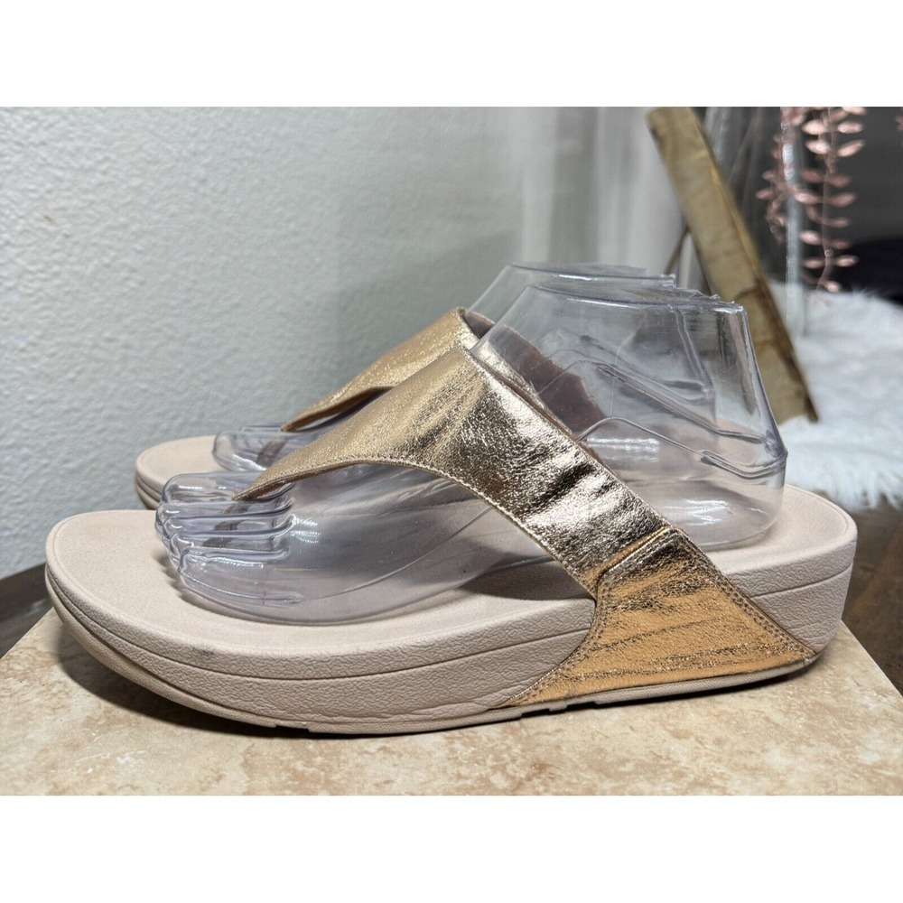 FitFlop Sandals Womens 10 Thong Comfort Slip On Metallic Casual Rose Gold Shoes